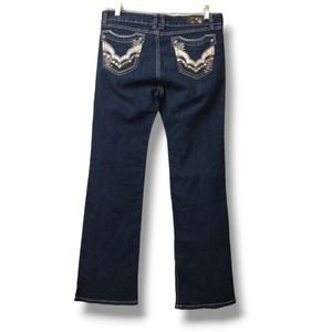 Mi Jeans Juniors Size 11 Boot Cut Dark Wash Stretch Distressed Mid Rise